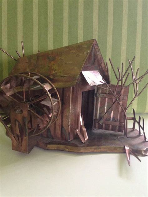 metal handmade happy days grist mill music box|VTG COPPER METAL ART GRIST MILL BARN MUSIC BOX .